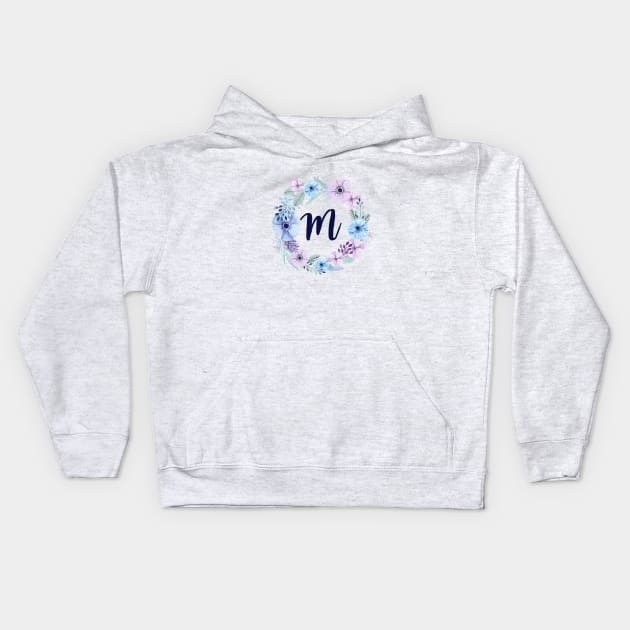 Floral Monogram M Icy Winter Blossoms Kids Hoodie by floralmonogram